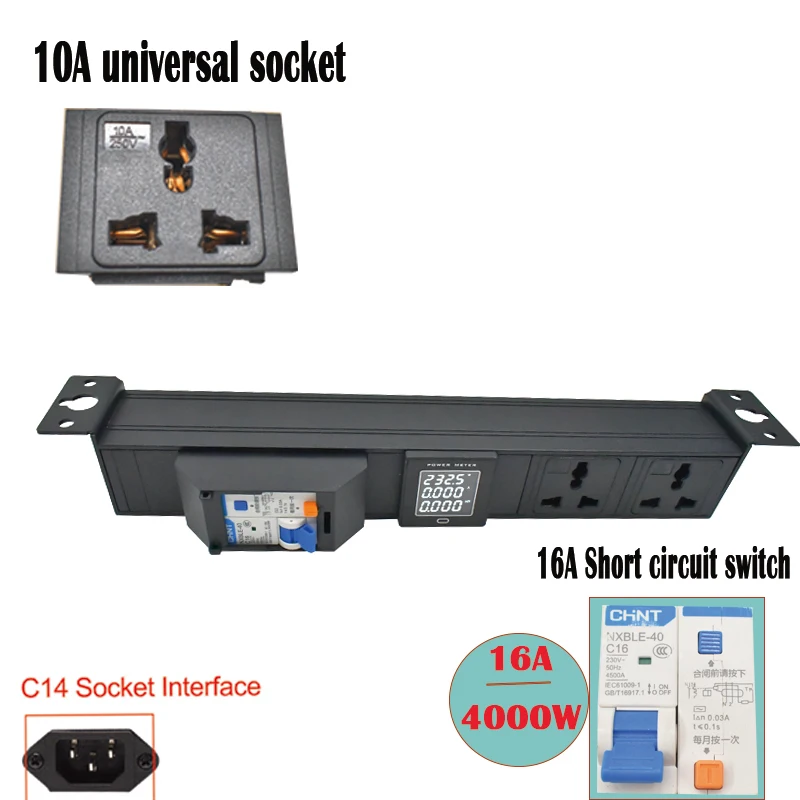 

PDU power strip Table bottom socket 10A universal sockets 16A Short circuit switch 1/2/3/4/5/6AC with ammeter No extension cable
