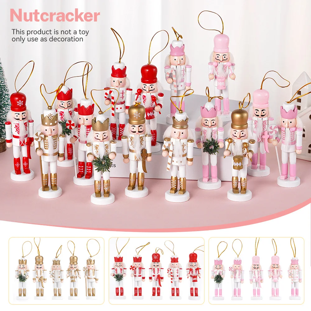 

5/10/15pcs 12cm Wooden Nutcracker Doll Soldier Red Gold Pink Puppet Christmas Kids Gifts New Tree Pendant Ornaments Decoration