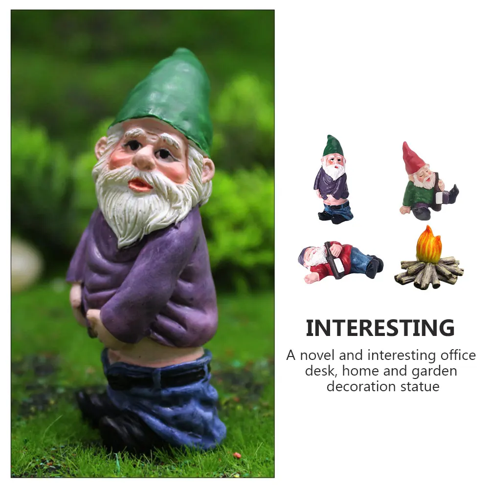 

4pcs Resin Garden Ornaments Miniature Dwarf Adornments Elf Decorations Courtyard Art Home Statue Sculpture Lightweight Outdoor