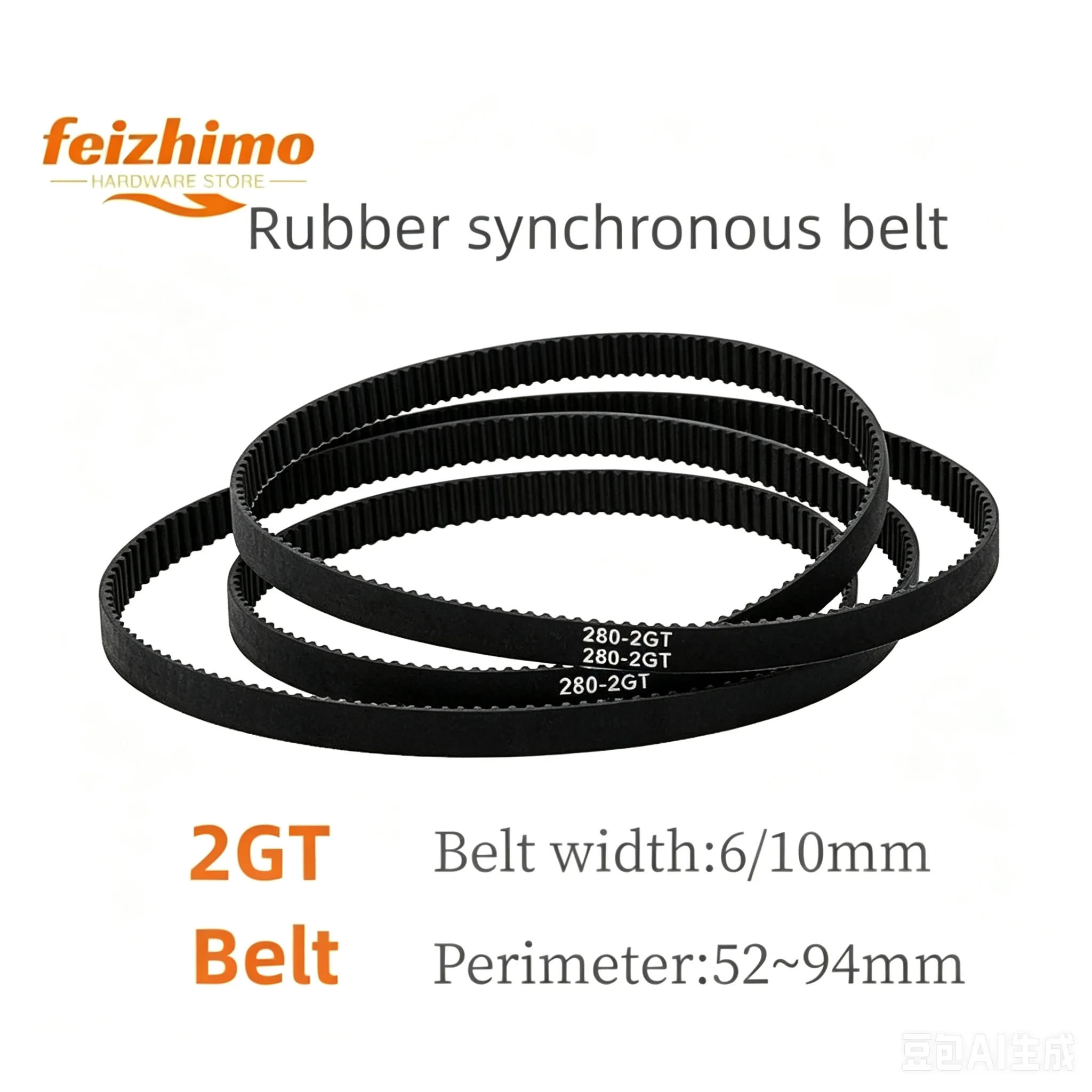 2GTGT2 Rubber Synchronous Belt 6/10mm Width Circular Belt for 3D Printer Accessories Suitable Circumference 52mm-94mm