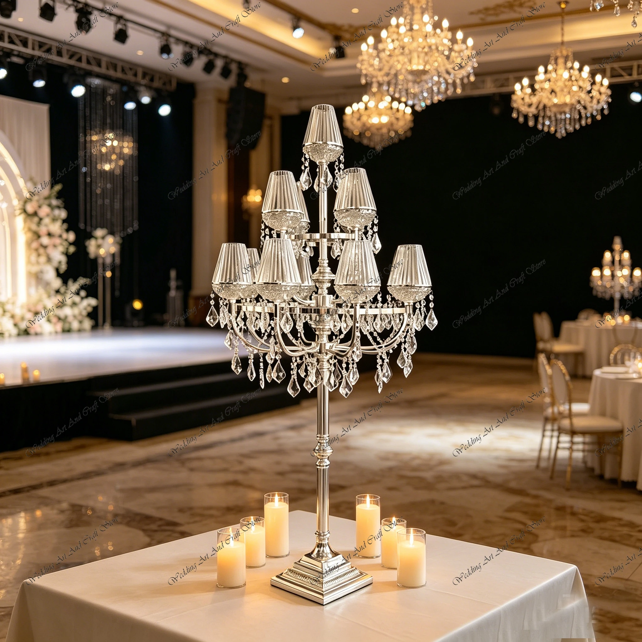4pcs f30 136cm Luxury Wedding Centerpiece Crystal 13 Arms Wedding Candelabra with Shades Party Stage Road Lead Props ivy997