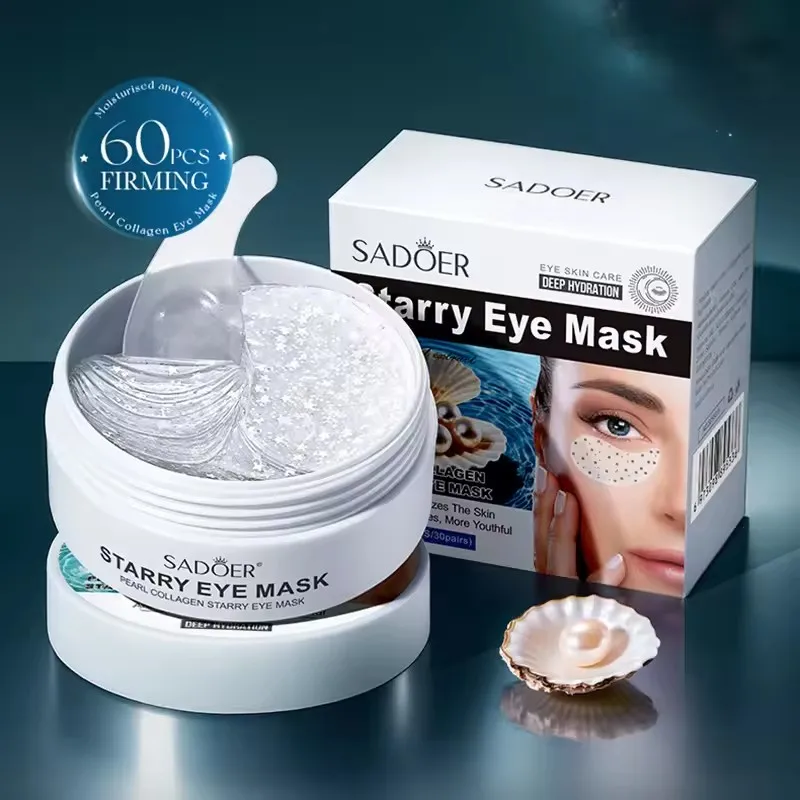 60pcs SADOER Pearl Crystal Collagen Eye Mask Anti Dark Circles Under The Eyes Moisturizing Anti-Wrinkles Anti-Aging Eye Patches