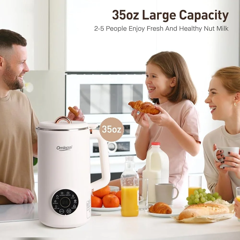 Automatischer Nussmilchbereiter, 35 Unzen, 8-in-1-Sojamilchmaschine mit 10 Klingen, Mandel, Hafer, Kokosnusssaft, selbstreinigend, warm halten