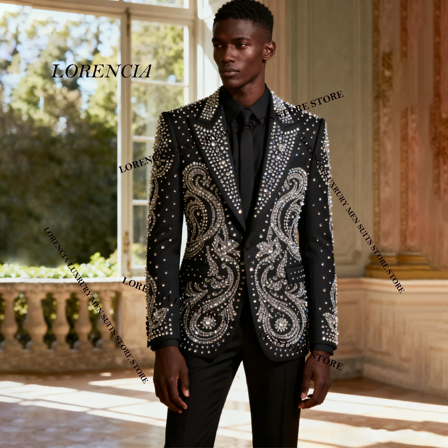 تخصيص الفاخرة الراقية التلبيب الرجال 2 قطعة دعوى سليم صالح العريس الرياضة البدلات الرسمية الزفاف يرتدى كريستال مجوهرات Ropa أوم #1