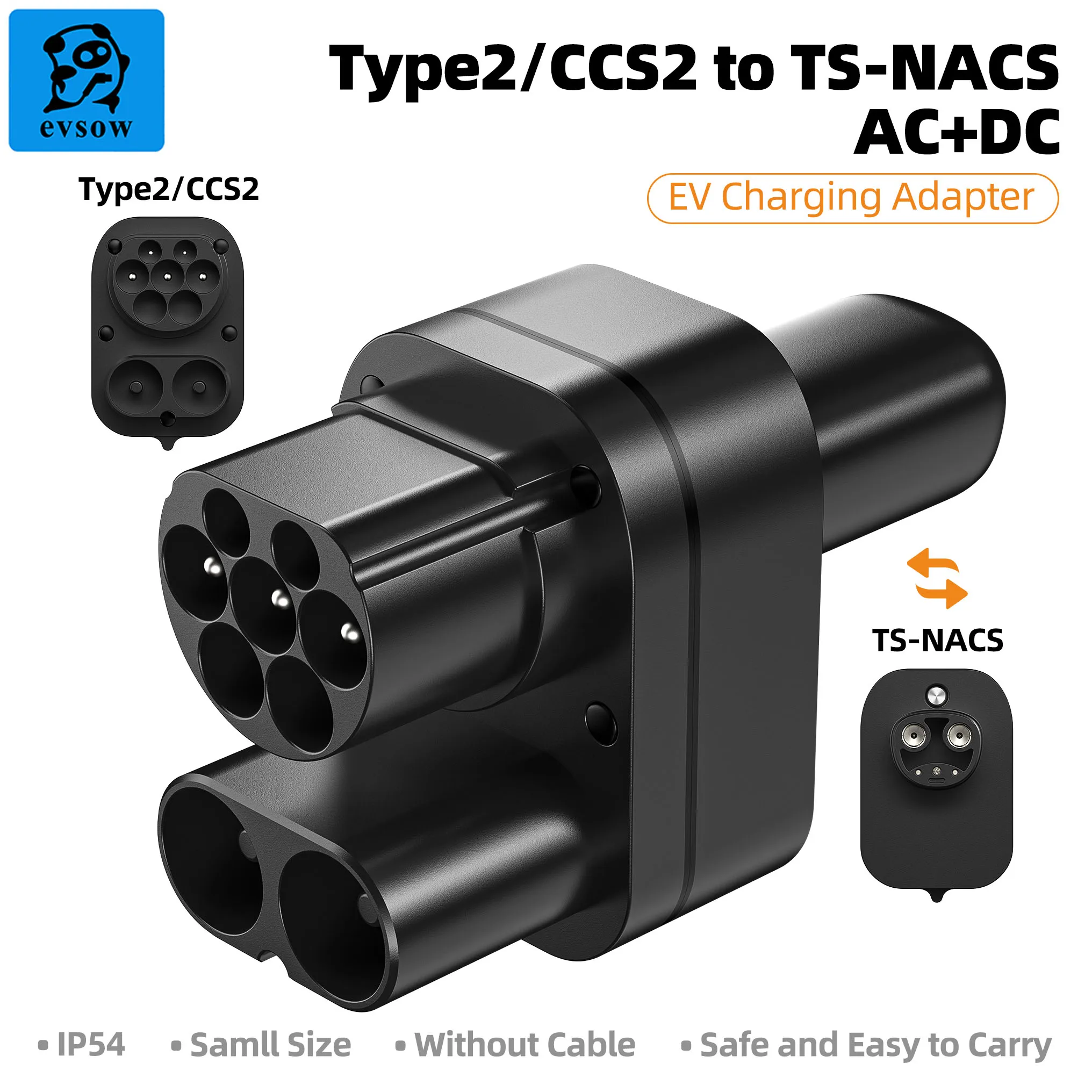 evsow Type2 CCS2 To TS-NACS EV Charging Adapter AC+DC 250A CCS2 Combo Fast Charging Adapter For Tesla Model 3/X/Y EV Convertor