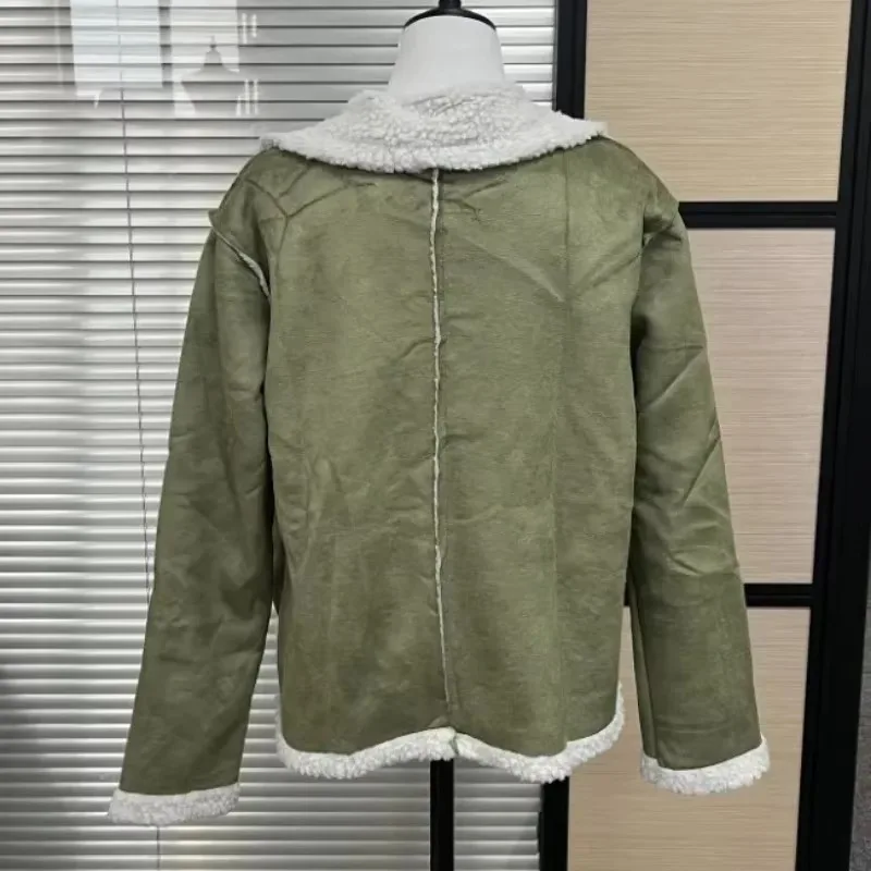 Frauen Winter Mantel Top Herbst Frauen Revers Wildleder Leder Tasche Kühlen Pilot Jacke Faux Lamm Wolle Motorrad Jacken 2023 Neue Warme