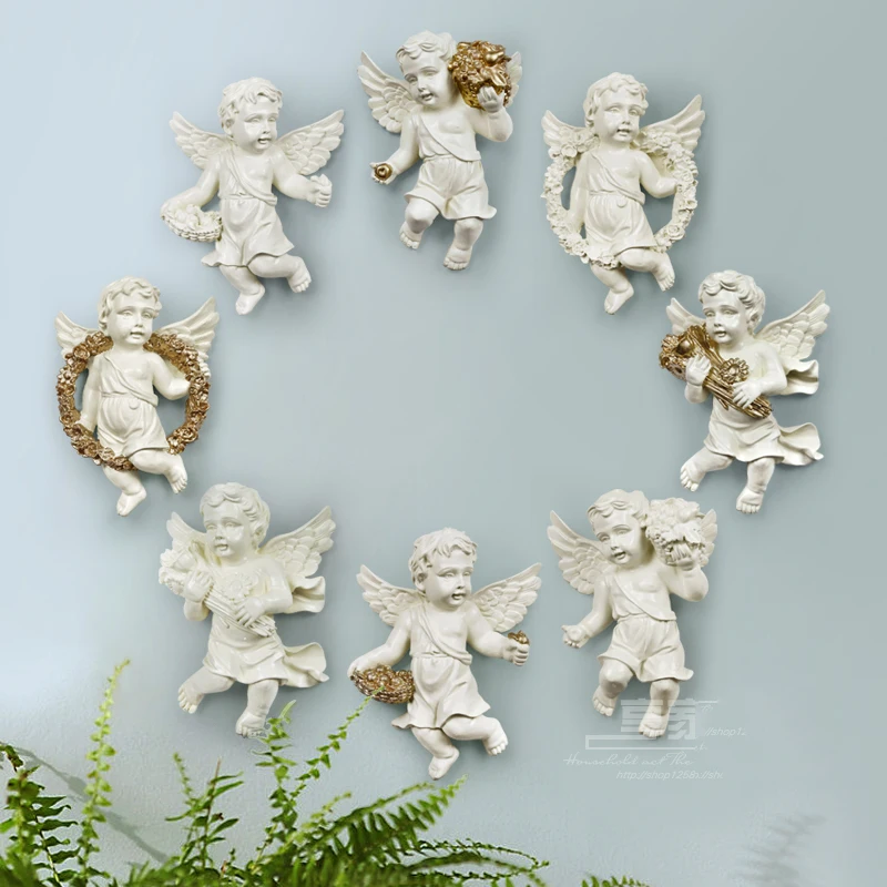 European Resin Angel Home Furnishing Decoration Crafts 3D Three-dimensional Wall Background Mural Ornaments Accessories