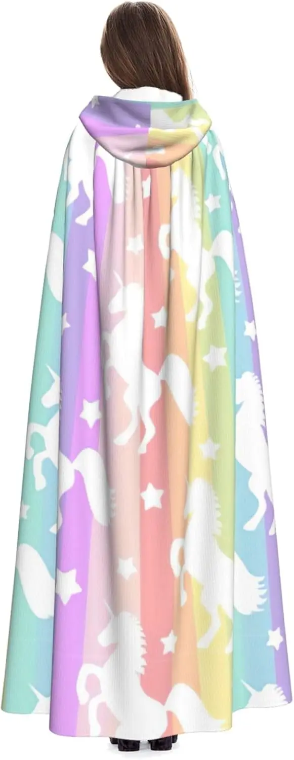 Unisex Robes Capes Adult Unicorns On Colorful Stripes Print Hooded Cloak For Cosplay Halloween Carnival Costumes