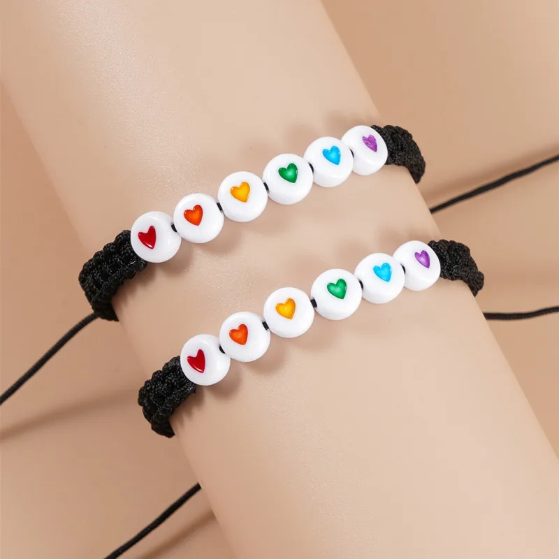 Charm Bracelets for Women Men Love is Love Pride Beads Couple Bracelet With Card Adjustable Handmade Braided Friend Jewelry