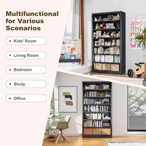 55" Media Storage Cabinet, Metal CD Storage Rack with 6 Adjustable Shelves, Large DVD Storage Shelf Rack for Living view 5