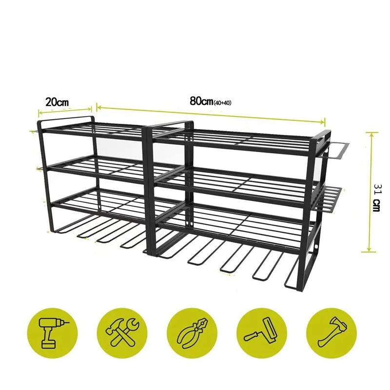 Wall Mounted Power Tool Rack, Electric Drill Holder Organizer, Garage Workshop Storage Rack for Tools with Hooks