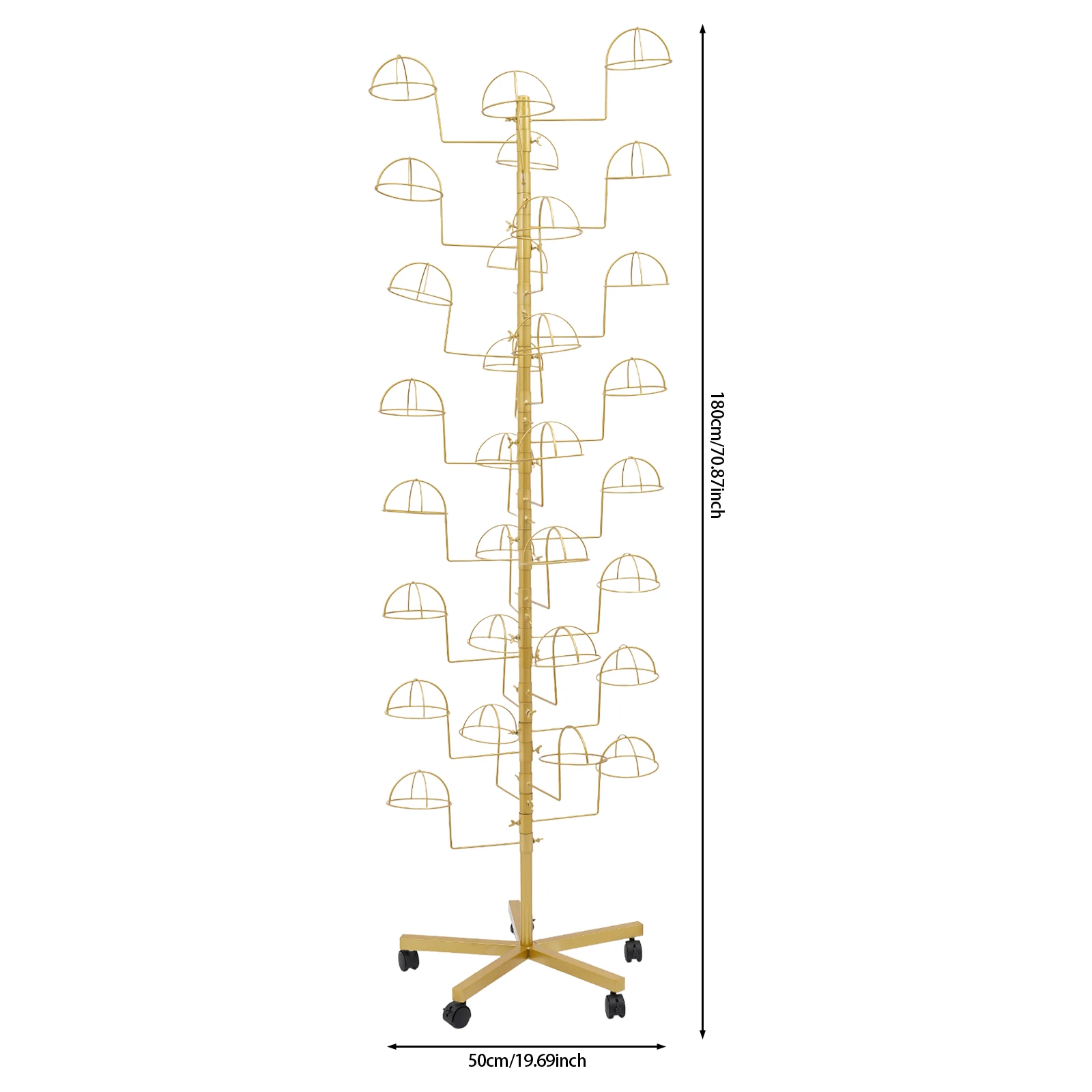 

Современная золотая подставка для шляп с 30 круглыми крючками - прочная демонстрационная стойка из углеродистой стали для шляп и париков, 5 съемных элементов