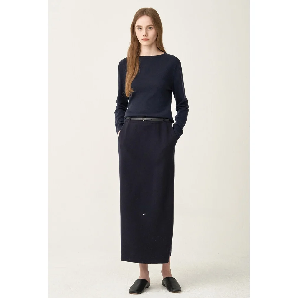 Set mit elastischer Taille und Rock und Gürtel, vielseitiges mittellanges koreanisches Sle-Pendel-Set in reiner Farbe, anderes Material mit mittlerer Taille