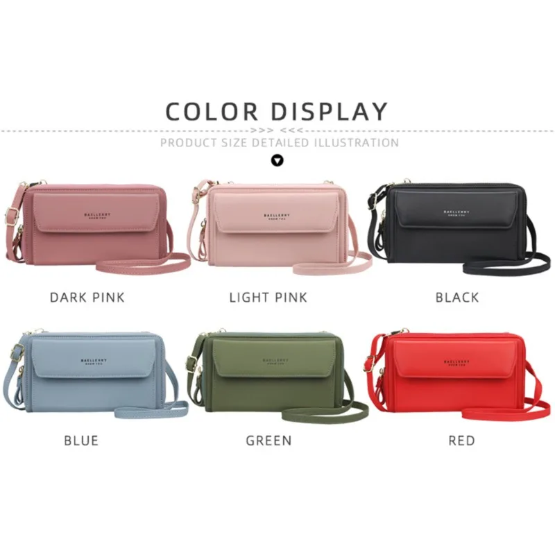 Women Long Wallet Korean Version Crossbody Bag Double Zipper Large Capacity Clutch Bag Shoulder Handbag Female Mobile Phone Bag