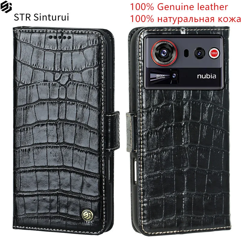 

STR Genuine leather crocodile grain card Slot Wallet Cover For ZTE nubia Z40 Z50 Z60 Z70S Z70 Z80 Ultra Z60S Z50S Z40S Pro Case
