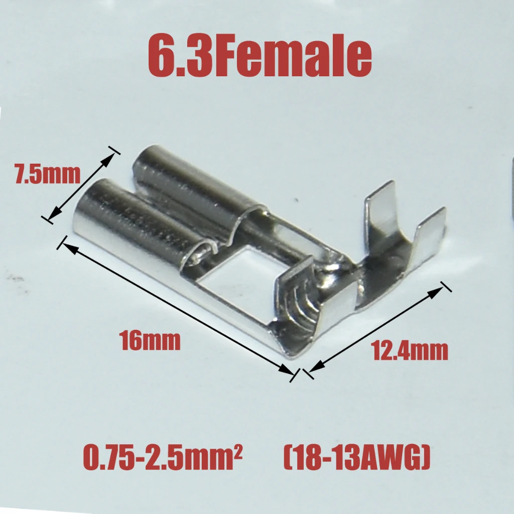 100 Stück 2,8/4,8/6,3mm Flachstecker, Federklemmen, Kaltgepresste Anschlüsse, Rechtwinklige L-Biegungen, Weibliche Steckverbinder aus Kupfer – Detail 9