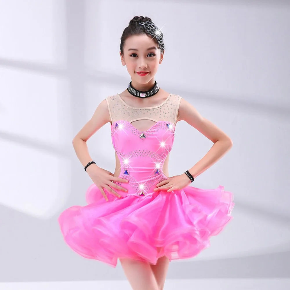 女の子ラテンダンスドレスダンススカート子供服競技ユニフォーム子供服ダンスウェアステージパフォーマンス衣装