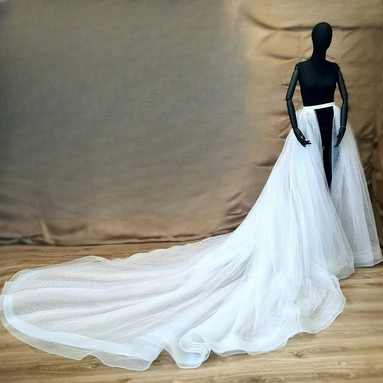 

Съемный свадебный шлейф из блестящего тюля, съемный шлейф с блестками, юбка из тюля, королевская свадебная тюлевая юбка со шлейфом, свадебный шлейф