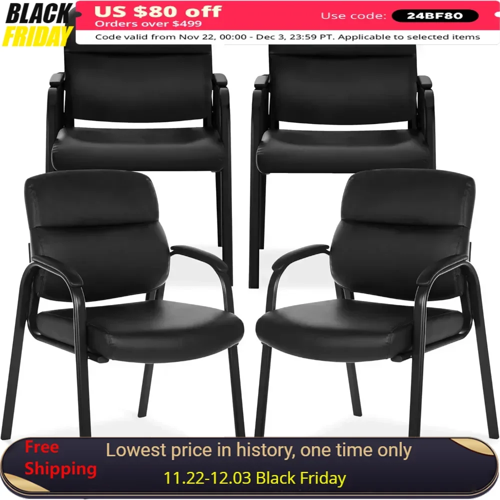 

Conference Chairs Set of 4 with Padded Arms, Leather Guest Chair, Big and Tall Executive Office Chair, Conference Chairs