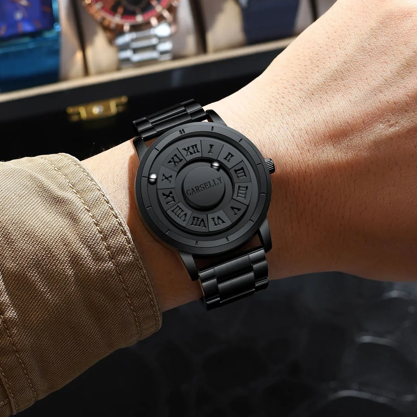GARSELLY ساعة الموضة الفاخرة للرجال مقاوم للماء جودة عالية رجل ساعة اليد الفولاذ المقاوم للصدأ كوارتز ساعات رجالية Reloj + صندوق