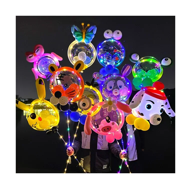 wholesale Night market stalls Net celebrity Cartoon children LED Bobo balloon transparent light with sticks