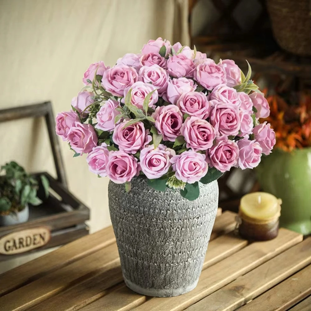 Artificial Flower Ten Head Silk White Rose Bundle Festival Wedding Home Room Outdoor Garden Party Bouquet Decoration Accessories