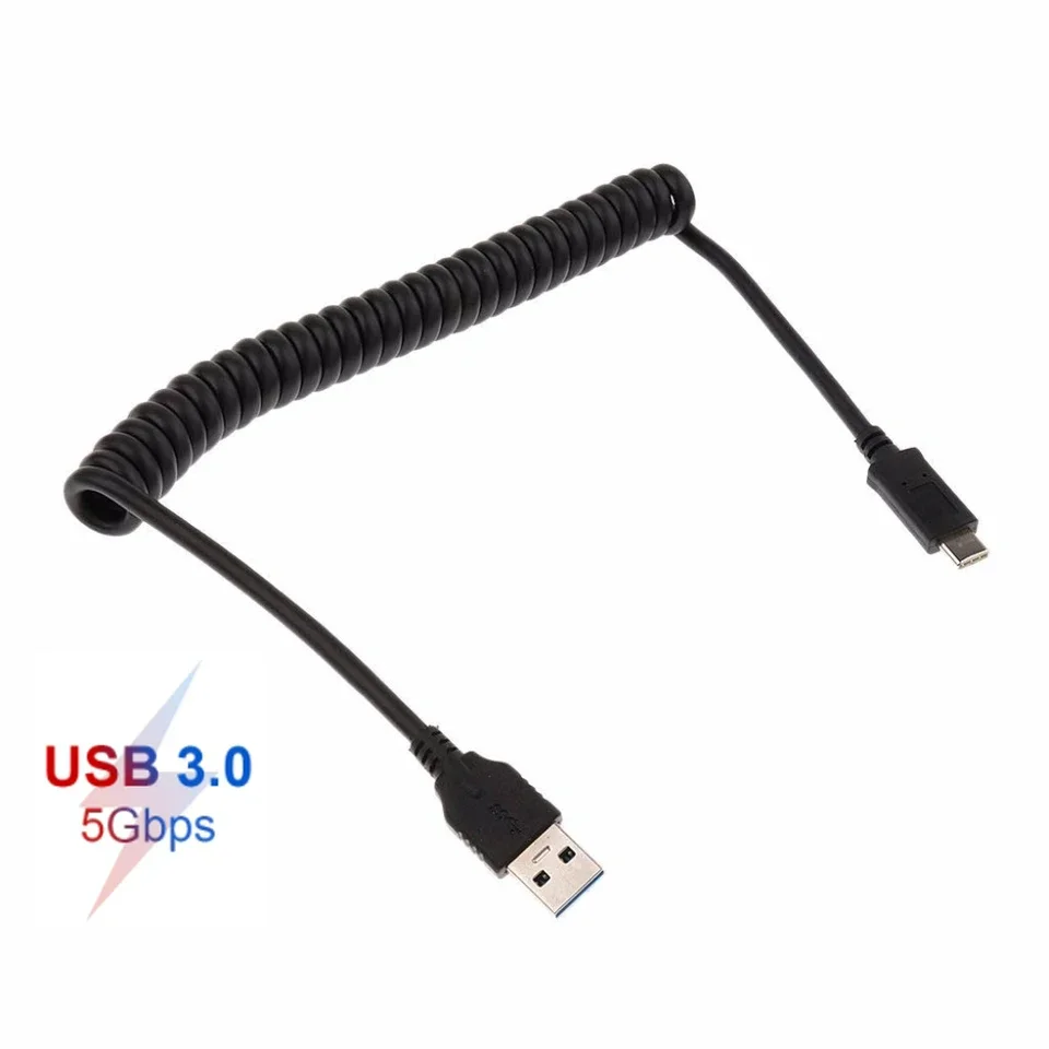 USB 3.0 do USB C linia danych męskie do typu C ładowanie 3A i synchronizacja danych sprężynowe kabel spiralny zwinięte do Tablet z funkcją telefonu komórkowych