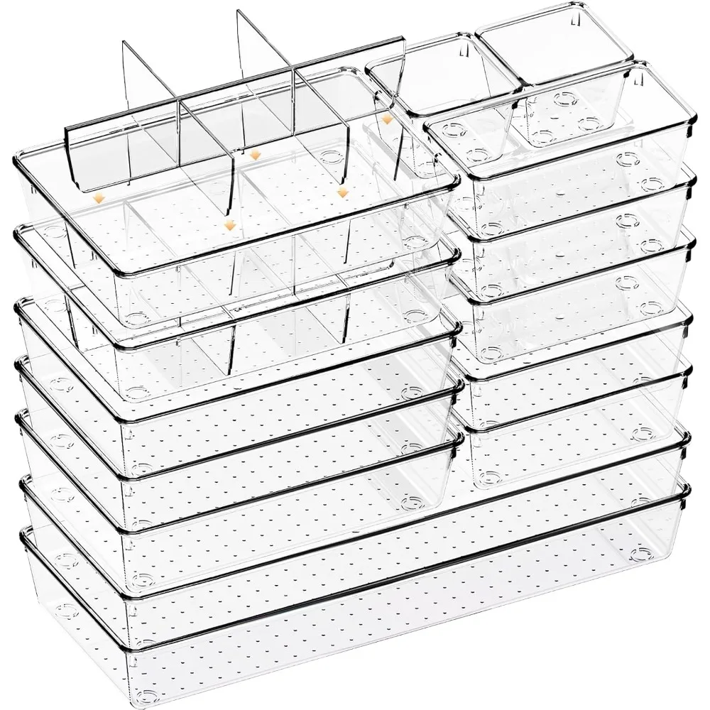 

Drawer Organizer, 18 Pack Clear Large Kitchen Drawer Organization Trays, Non-Slip Drawer Dividers for Makeup