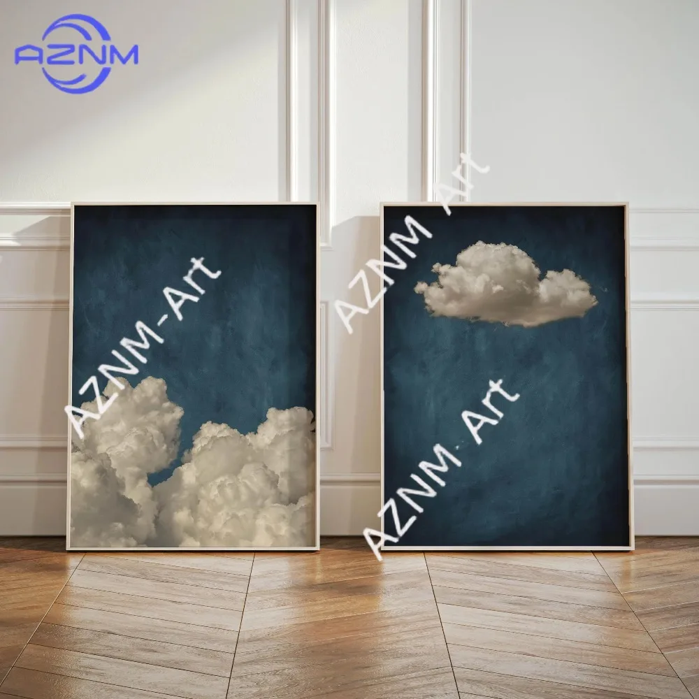 1/2 Stück Abstraktes Blaues Wolken-Wandkunst-Poster, Minimalistischer Himmel, Maximaler Komfort Leinwanddruck für Moderne Raumgestaltung, Heimdekoration, Geschenke