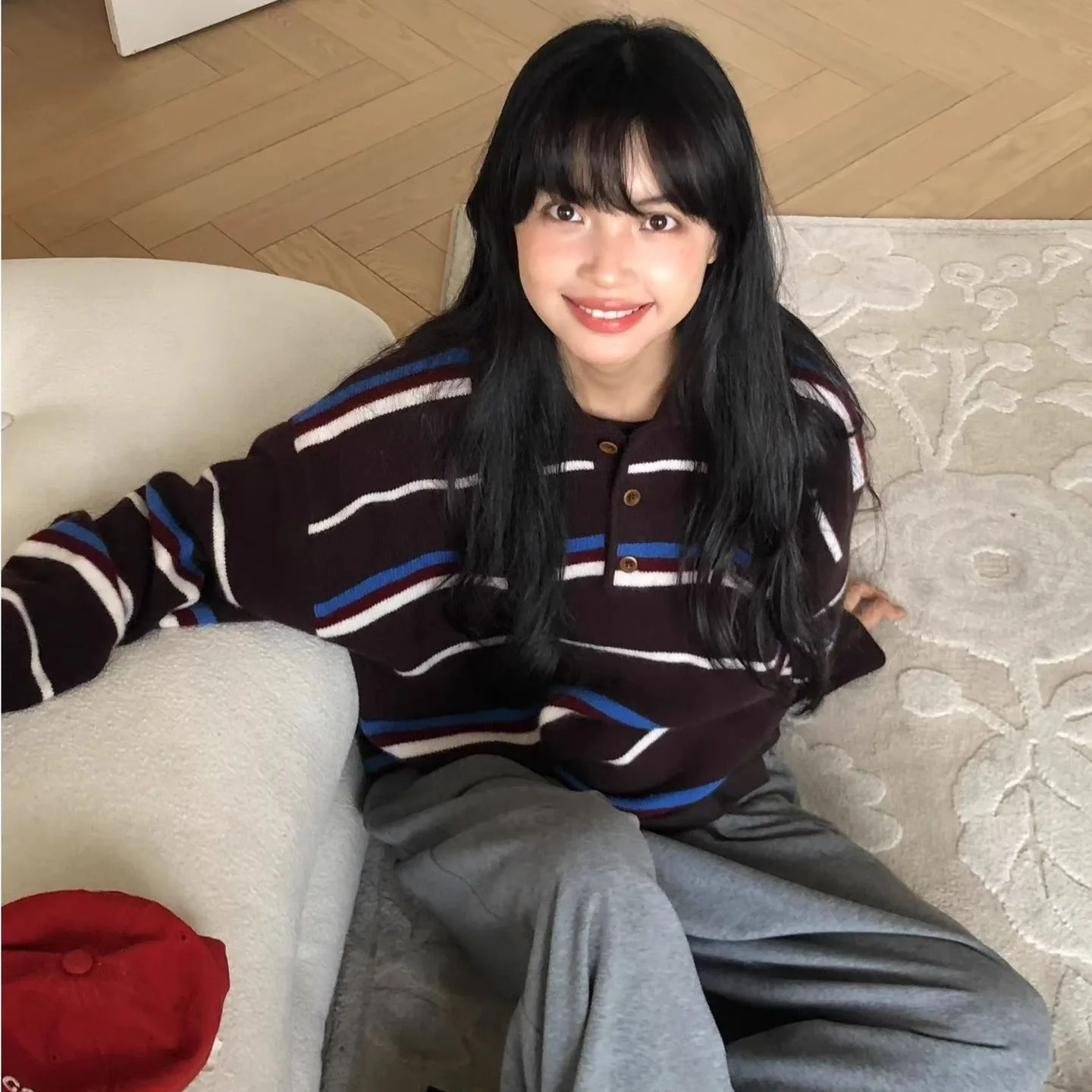 

2025 Autumn and Winter New Simple and Versatile Casual Retro Striped Knitted Polo Collar Contrasting Sweater Top Women