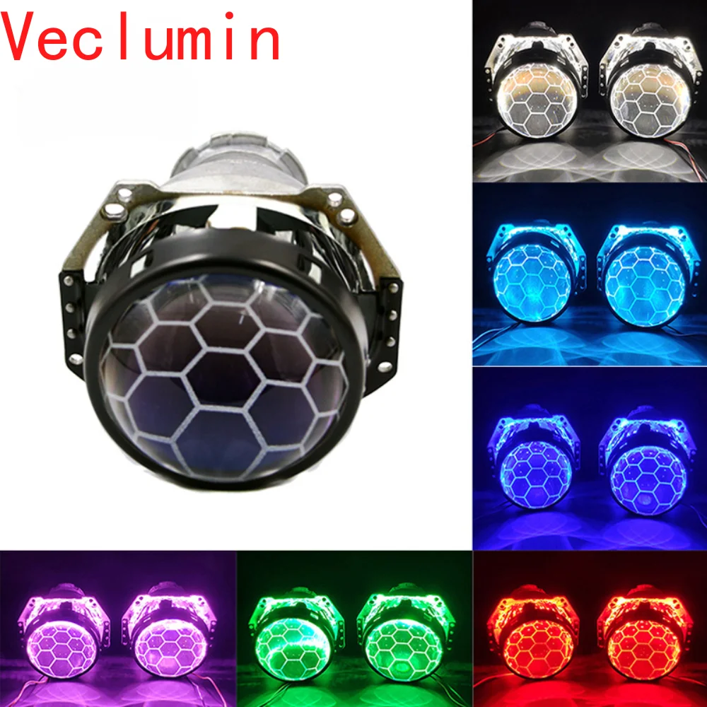 2PCs HD Blue Tape Dual Light Lens Car Headlight Fog Lamp Laser Super Bright 55W Red White Green Purple Blue