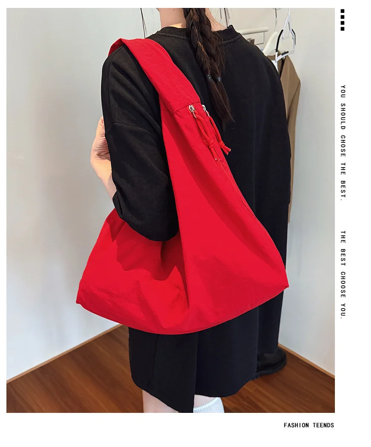 Lässige Nylon-Umhängetasche mit mehreren Taschen, Doppelreißverschluss, hohe Kapazität, Einkaufstasche, 2025, modische einfarbige Handtaschen, Einkaufstasche – Detail 2