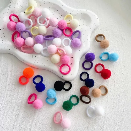 Imagen 2 del producto 10 Uds. De lazos para el pelo con pompón colorido para niñas adorables, bandas elásticas para el pelo súper lindas para niños pequeños
