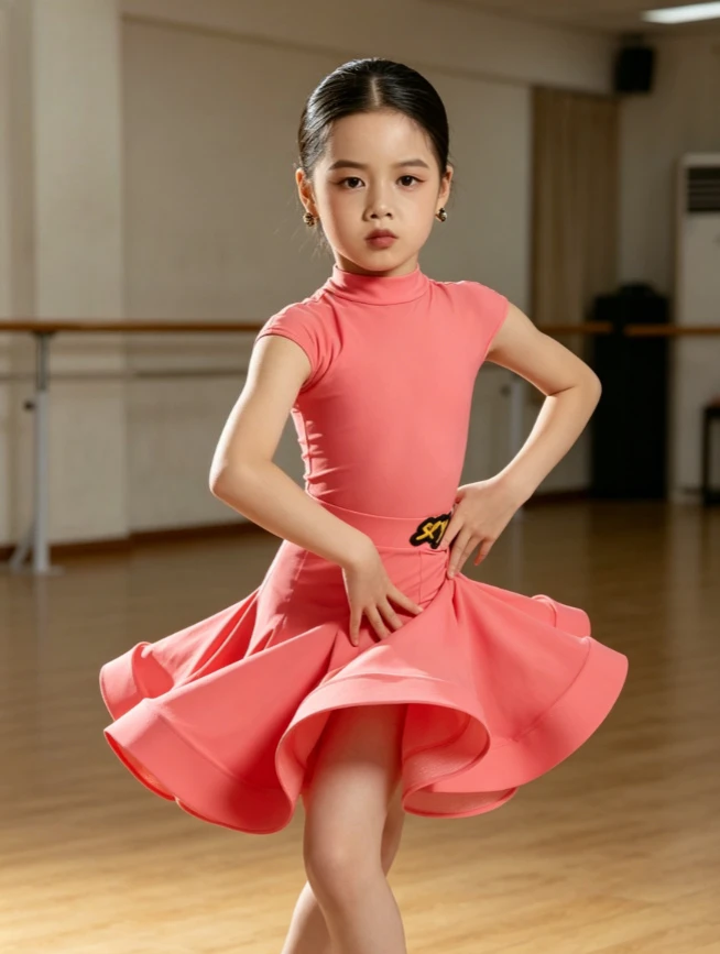 Girls 2026 New Glossy Skin Friendly Latin Dance 3 Colors Optional Kids Stage Performance Ballroom Outfit For Tango Training Exam