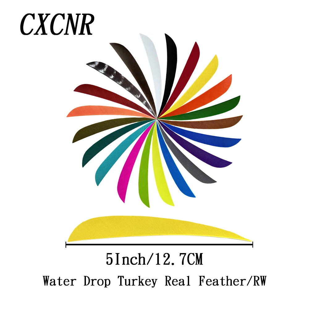 50Pcs 5 Inch Water Drop RW Turkey Feather Arrow Fletching DIY Archery Accessories for American Longbow Recurve Traditional Bow