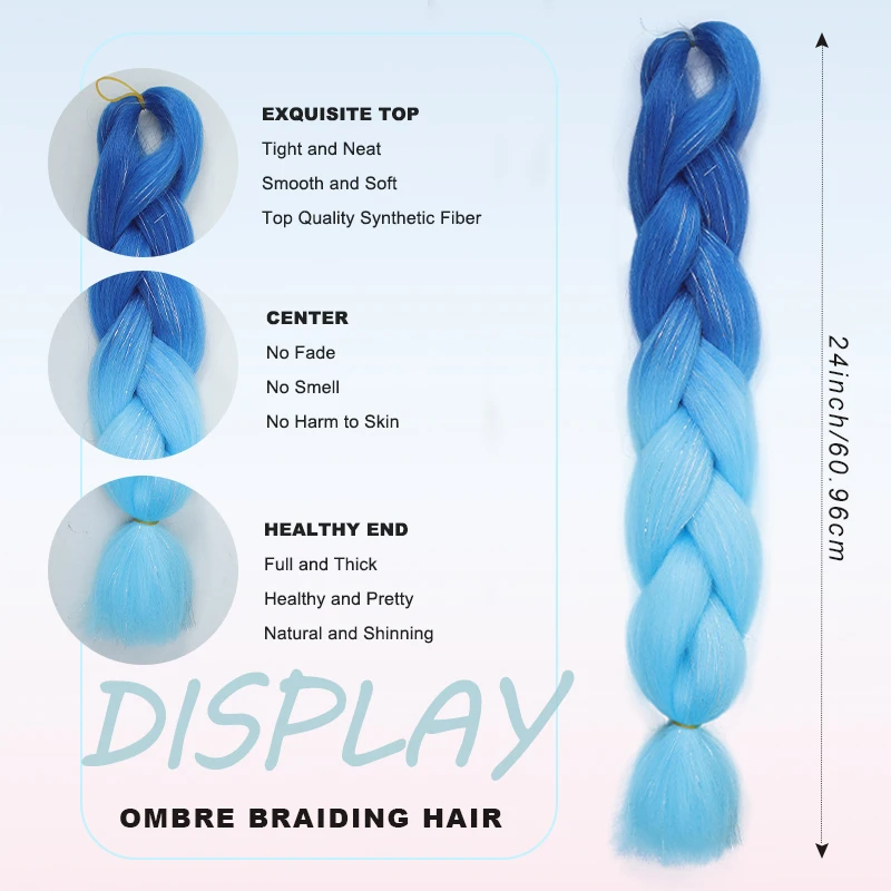 Shiny Tinsel Rainbow Jumbo Braids Synthetic Crochet Braiding Hair Christmas New Year Festival Party COS Hair Decoration