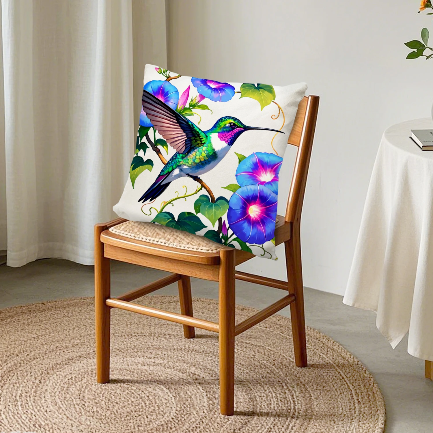 Hummingbird Morning Glory Cushion Covers Botanic Floral Throw Pillow Case Tropical Bird Garden Nature Decor Sofa Bedroom Patio