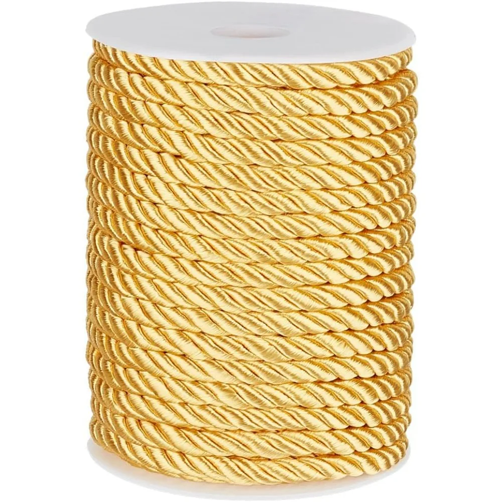 21,9 Yards 8 mm gedrehte Kordel, 3-lagige geflochtene Kordel mit Spulen, gedrehter Satin für goldene Dekorationen, Weihnachtsfliegen, Abschlussfeiern