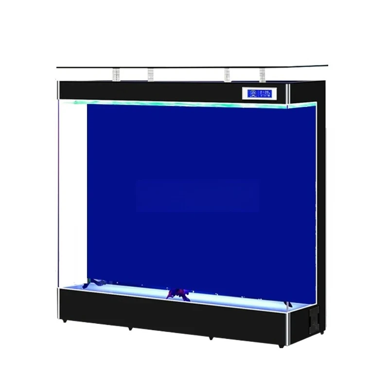 

New ultra-white glass fish tank, living room floor-to-ceiling household back filter against wall, rectangular large ecological