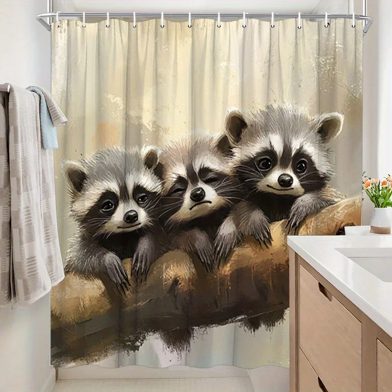 Curious Raccoon Shower Curtain - Cute animals lined up and hung on the living room wall, bedroom decoration - cute and natural