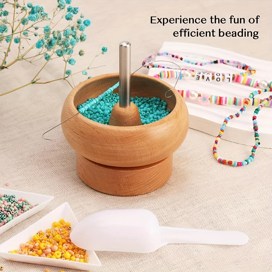DIY Making Bead Spinner Bead Spinner for Jewelry Making, Effortless Rotating Wooden Bracelet Spinner with 1 Beading Needles