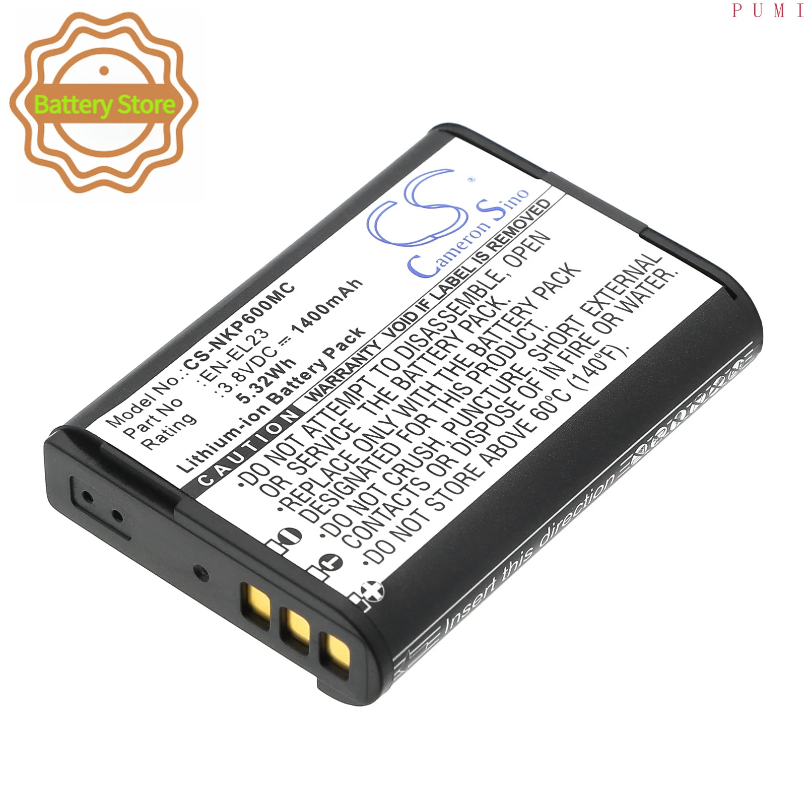 CS Replacement Battery for NiKon Coolpix P600,Coolpix P610,Coolpix P900,Coolpix P610s,Coolpix P90 PN:EN-EL23 1400mAh / 5.32Wh