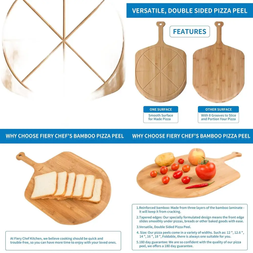 

18 Lightweight Bamboo Pizza Peel with 8-Slice Cutting Board for Outdoor Ovens, 25.6 x 18