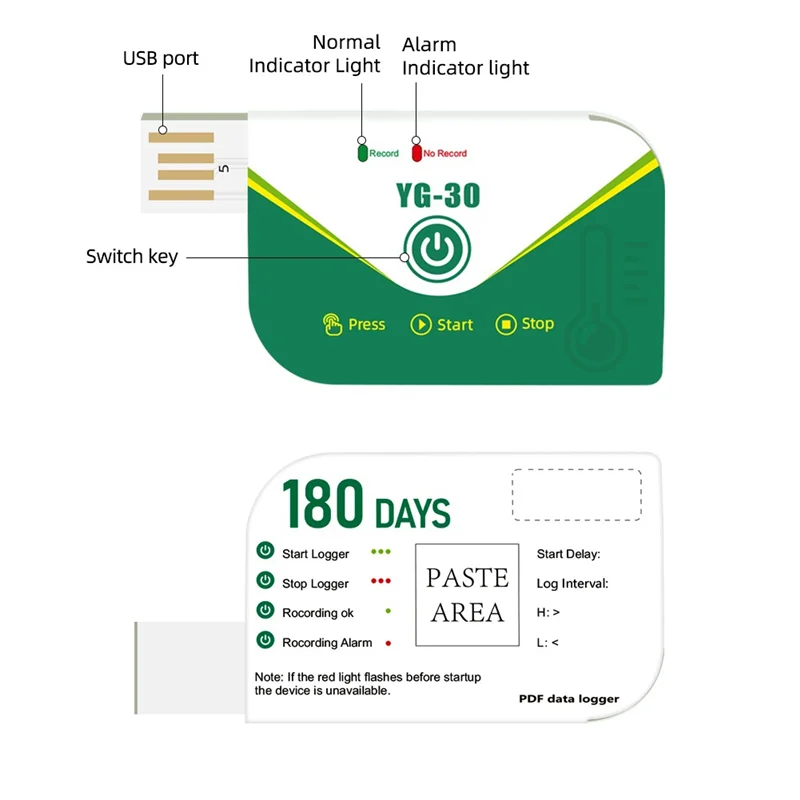 A17Z 180 Days Temperature Data Recorder Disposable USB Data Logger PDF Report For Cold Chain Transport
