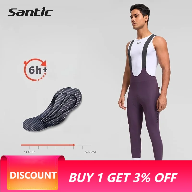 Santic Cycling Bib Long Pants Winter Warm Windproof Cycling Pants with Sponge Cushion Reflective Safety Riding Pants TM25C04286