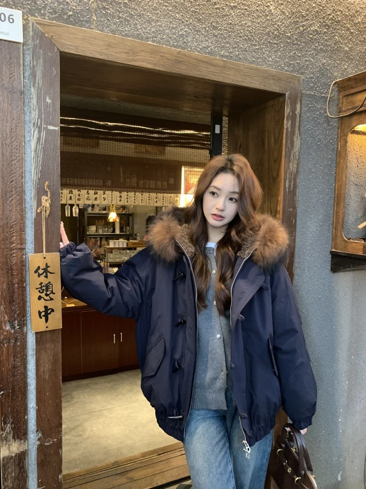 

Зимняя куртка-парка женская, укороченная, в стиле хип-хоп, с двойным воротником, круглым вырезом, двумя карманами