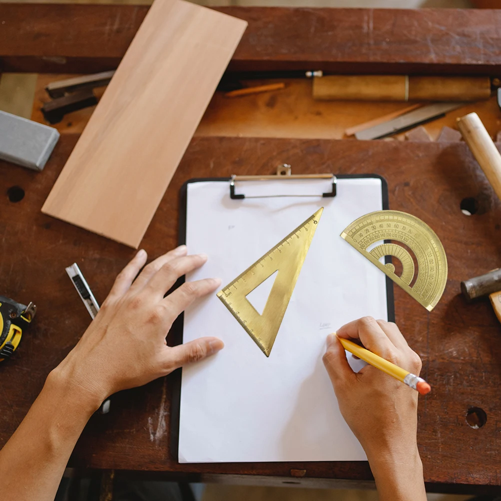 

1 set Triangle Ruler Set Brass Protractor Geometry Measuring Tool for School Engineering Drawing Portable Clear Scale Rulers