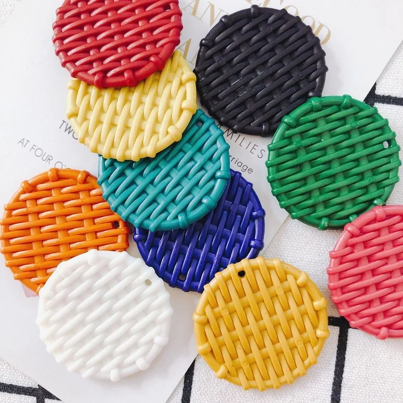 New 6pieces Candy Color Acrylic Rattan Weaving Shape Wafer Charms Pendants for DIY Earring Jewelry Making Finding Accessories