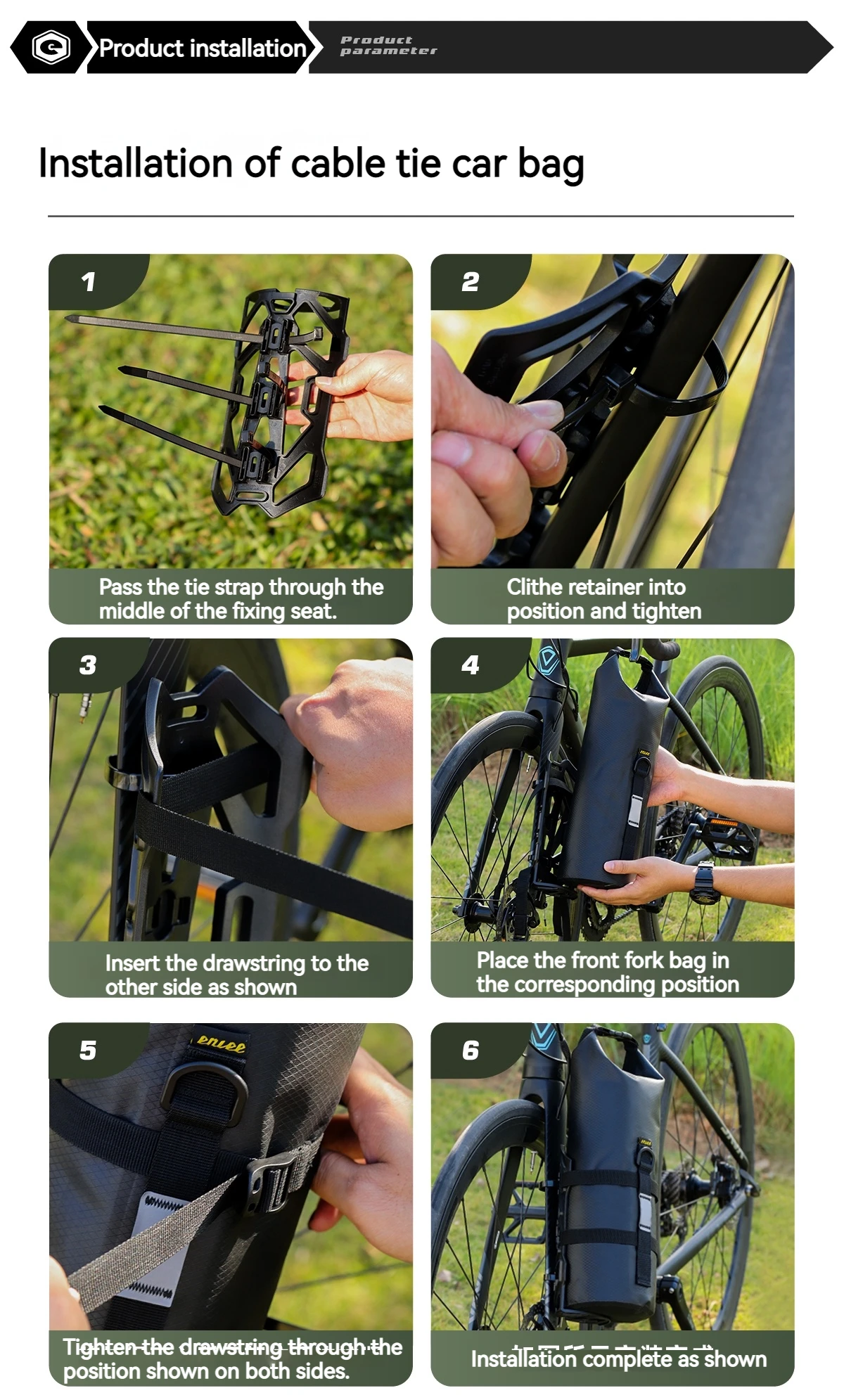 ENLEE Fahrrad Multifunktionale Vorderradgabeltasche Outdoor Wasserdichte Tasche 5L Kapazität Straße Mountainbike Langstrecken-Reisetasche – Detail 10