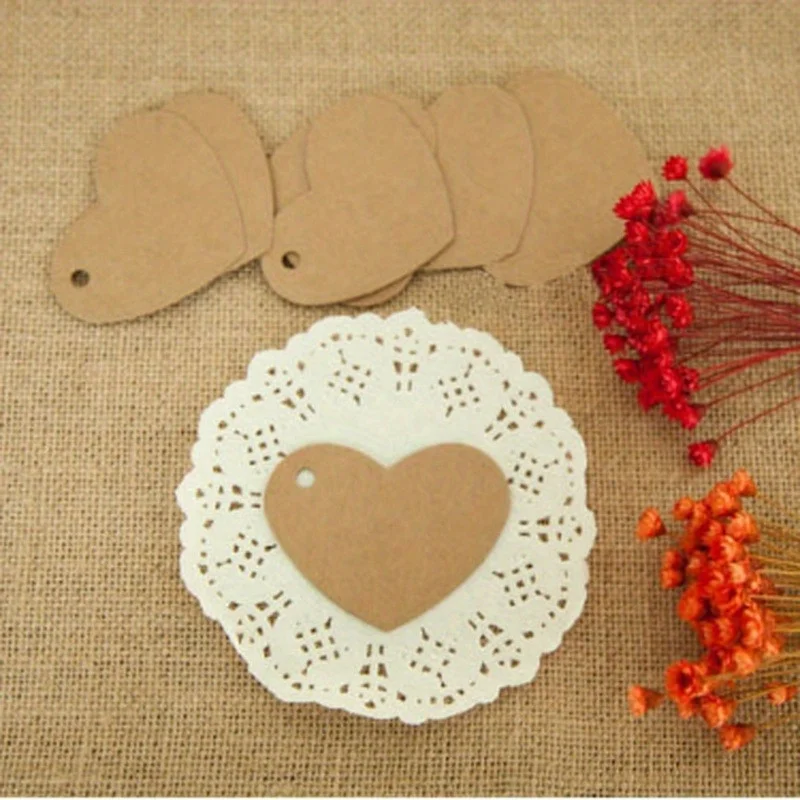 2026 100Pcs/Set Heart Shape Hang Tag DIY Kraft Gift Tags Christmas Decoration Cards Gift Wrapping Paper Labels Scrapbooking